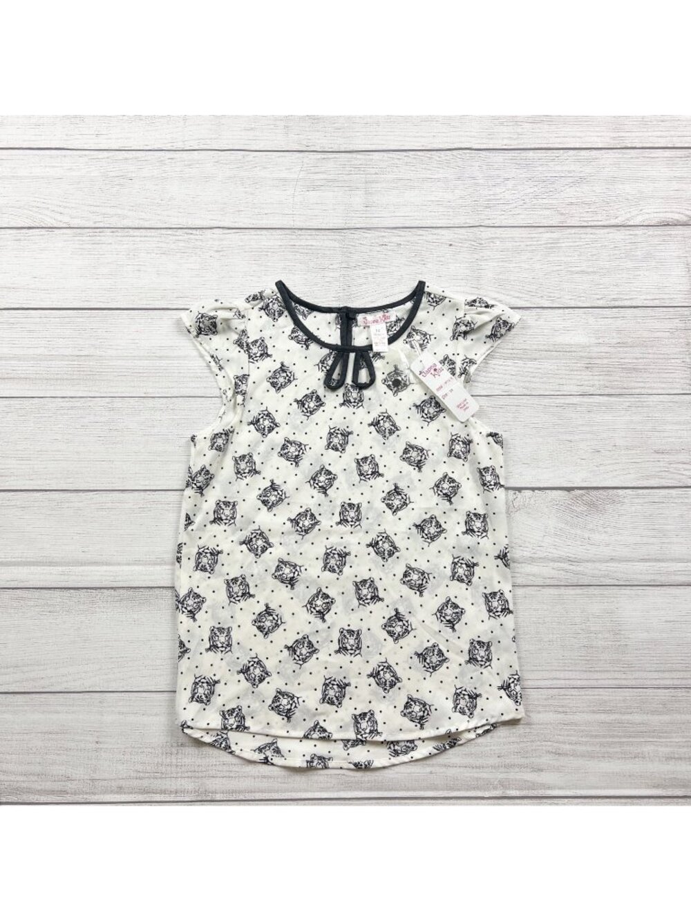 Japna Kids Girls Tiger Print Cap Sleeve Top Black White NWT 14
